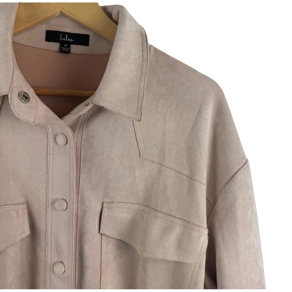 Lulus Faux Suede Shacket Womens Medium Blush Pink Tie Waist Button Up EBJ72021